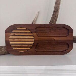 Kustom Kraft Solid Black Walnut Serving Tray MCM Striped Inlay Charcuterie Board